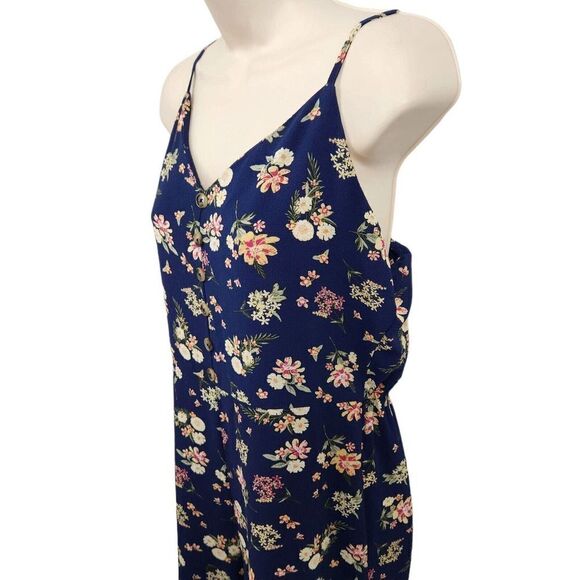 Pink Rose Jumpsuit Blue Floral Chiffon Wide Leg Spaghetti Straps - Picture 4 of 11